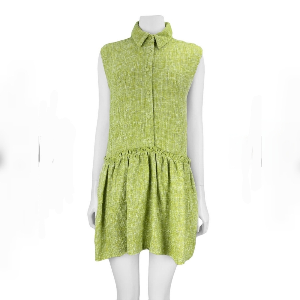 Zara Lime Chartruese Green Tweed Sleeveless Dress Size Medium